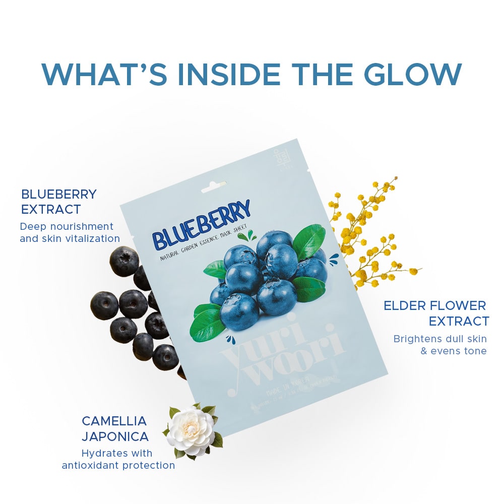 블루베리 & 한국 꽃 추출물이 함유된 항산화 시트 마스크 - 25ml