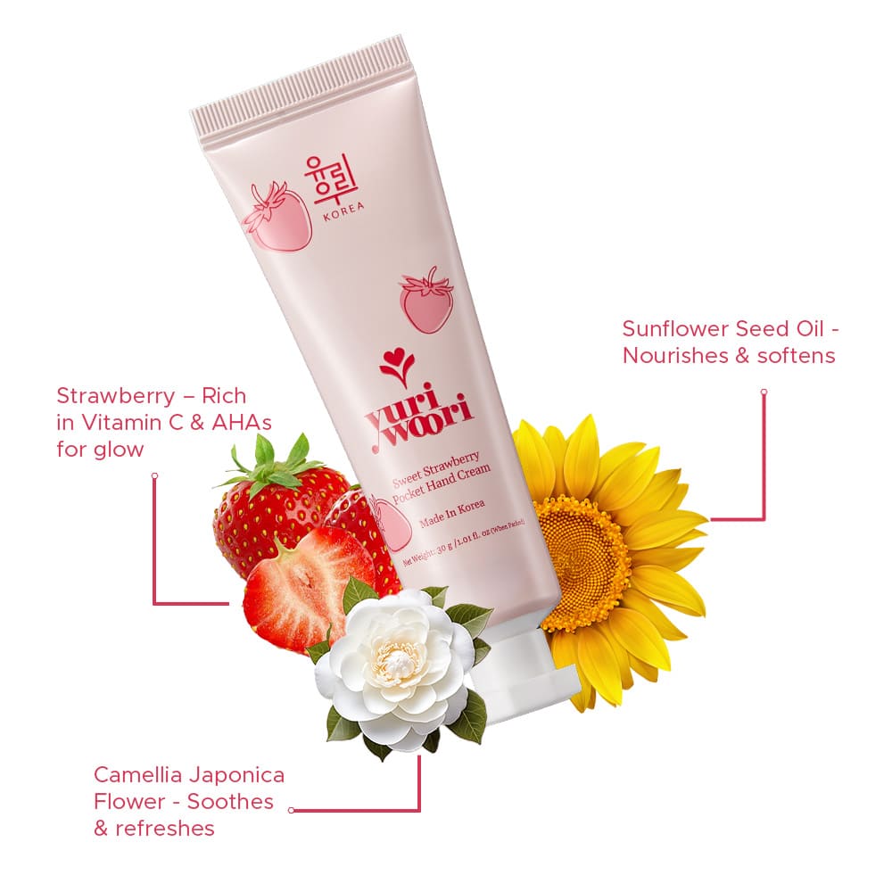 딸기 &amp; 천연 AHA 성분이 함유된 활력 넘치는 K-뷰티 핸드크림 - 30ml
