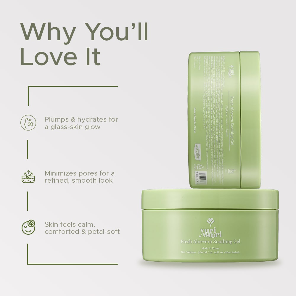 한국산 식물 성분을 함유한 모공 수축 프레쉬 알로에베라 수딩 젤 - 300ml