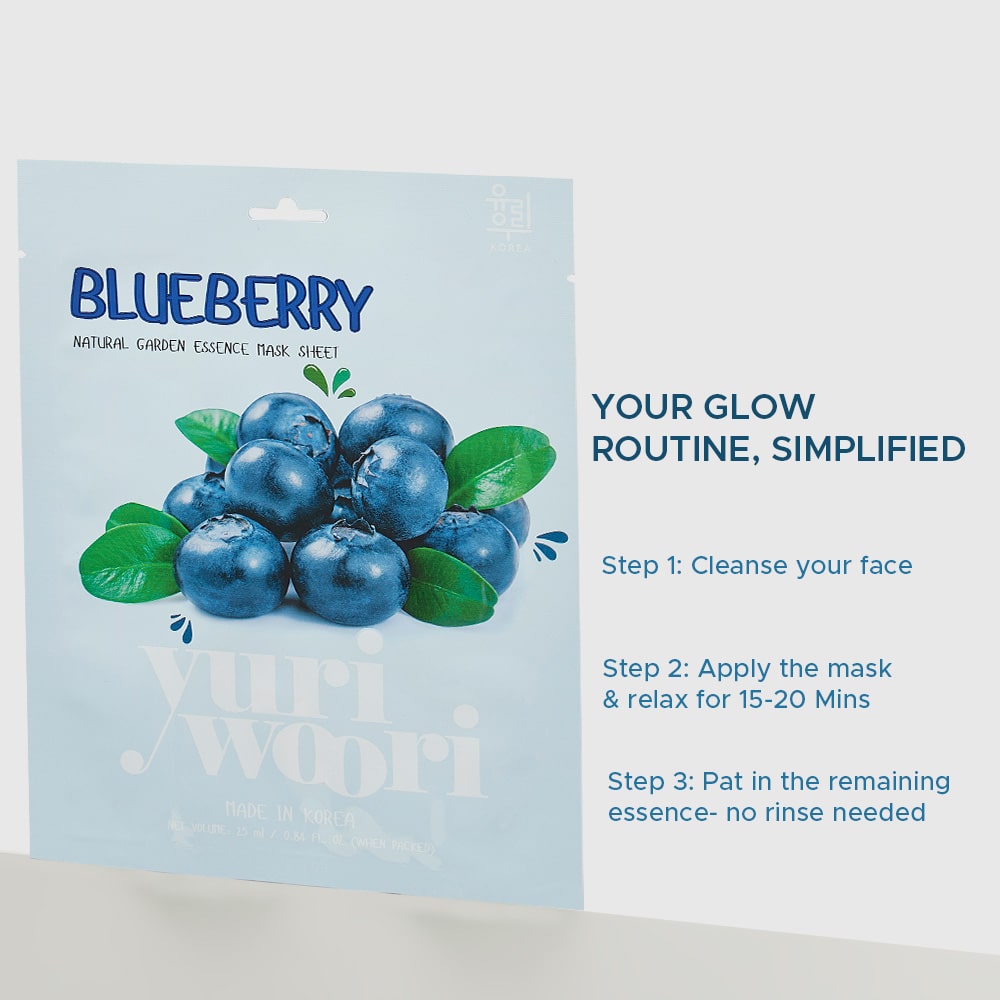 블루베리 &amp; 한국 꽃 추출물이 함유된 항산화 시트 마스크 - 25ml